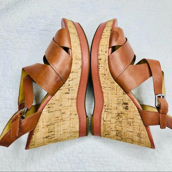 Franco Sarto Leather Platform Cork Heel Wedges size 10 brown - Picture 8 of 16